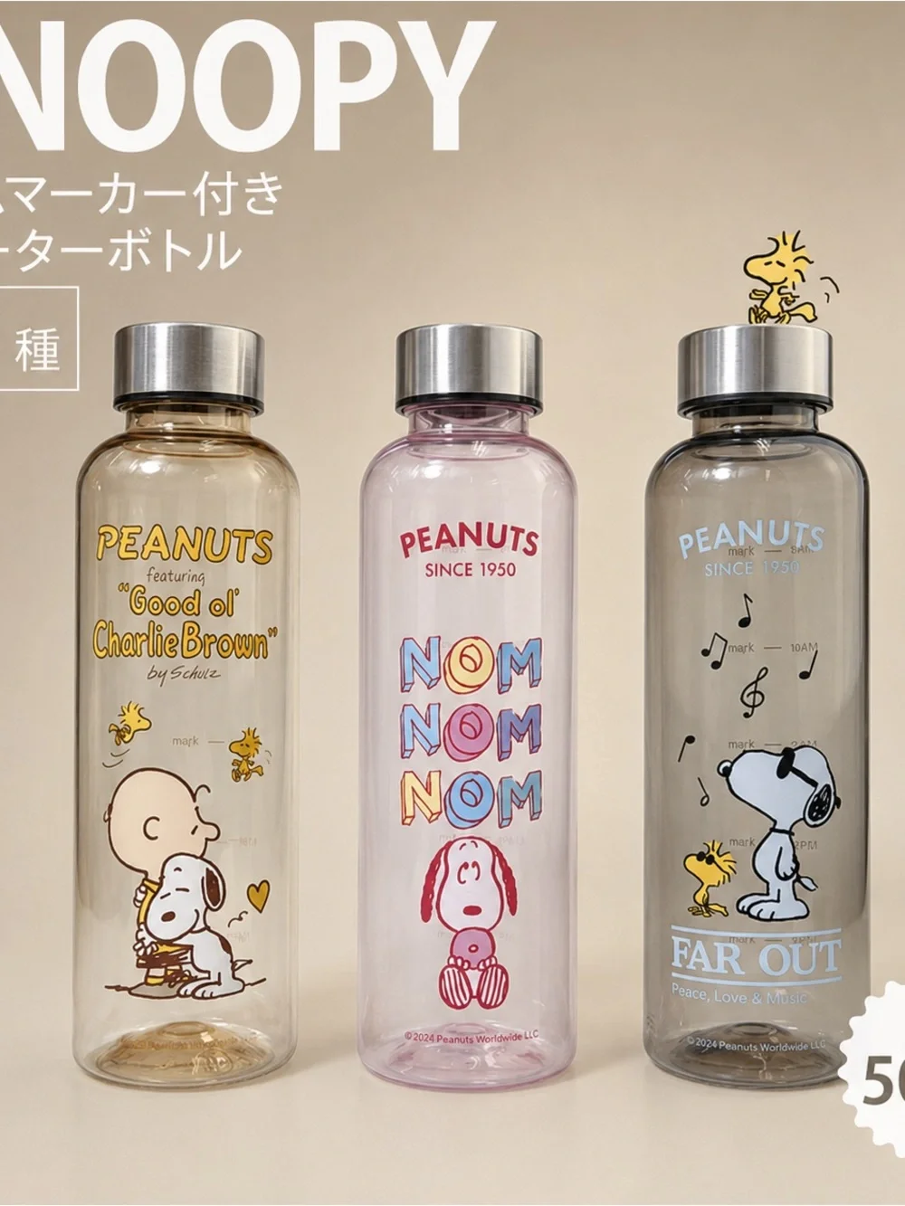Snoopy 500ml Time Marker Water Bottle -Stainless Steel Lid – Imported from Japan